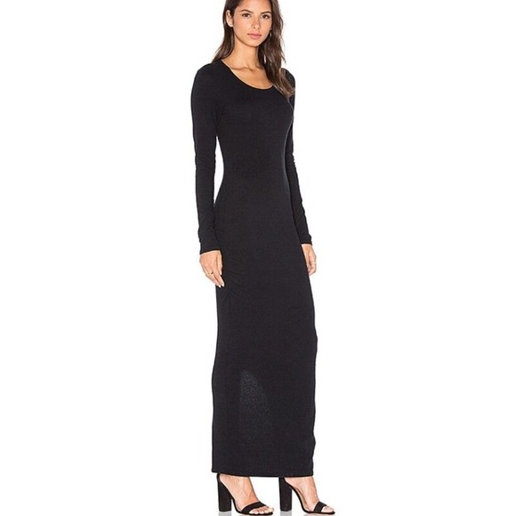 James Perse Dresses & Skirts - James Perse Black Skinny Split Ruched Maxi Dress Long Sleeve Size‎ 0 WMU6887